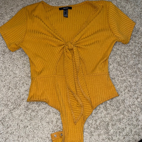 Forever 21 Tie Front Mustard Bodysuit (M) - Picture 1 of 1